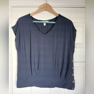 Garnet Hill Blue Blouse with Button Accents